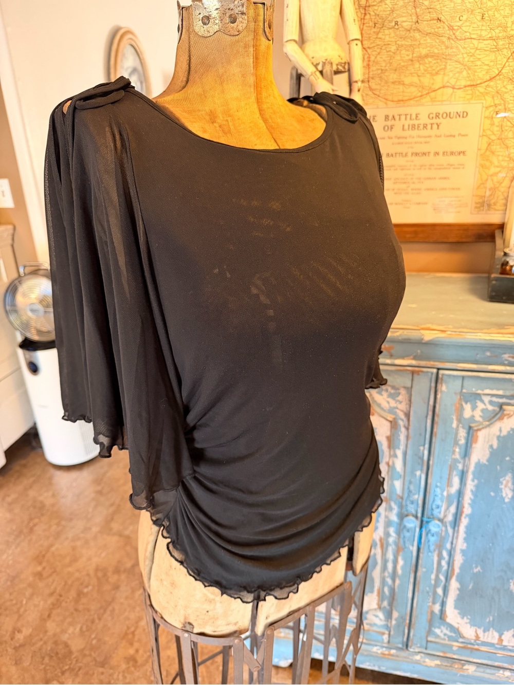 NWT FreePeople Black Sheer Flutter Sleeve Top